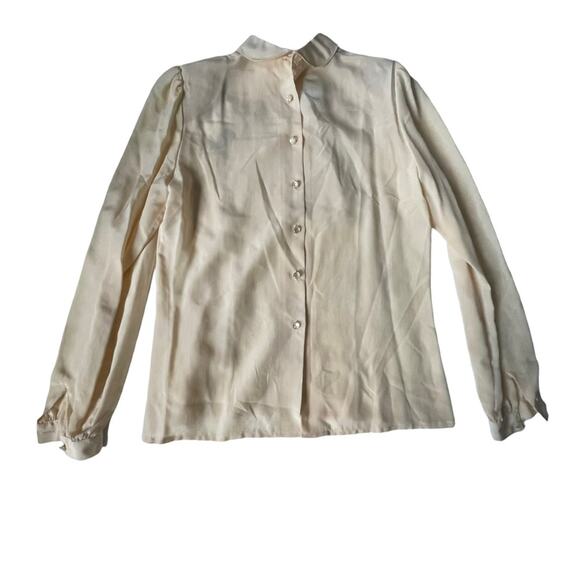 Vintage 1980s Silk Blouse Mock Neck Button Back Floral Embroidered Beaded 10 - Picture 4 of 13